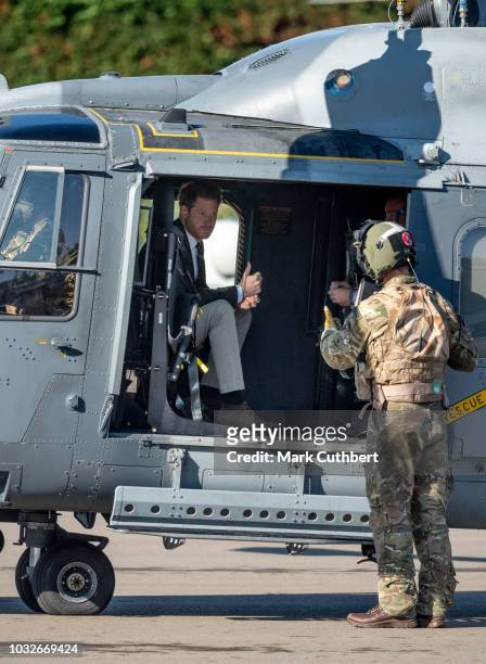 Prince Harry, Duke of Sussex during a visit to The Royal Marines Commando Training Centre on September 13, 2018 in Lympstone, United Kingdom. The...