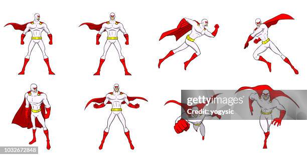 vector comic book superhero set illustration - punching stock illustrations