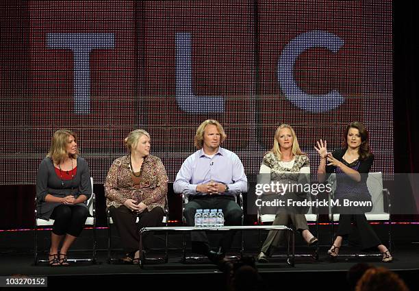 Personalities Meri Brwon, Janelle Brown, Kody Brown, Christine Brown and Robyn Brown speak duinrg the "Sister Wives" panel during the Discovery...