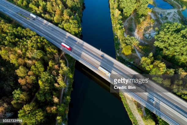 highway bridge, aerial view - transportation imagens e fotografias de stock