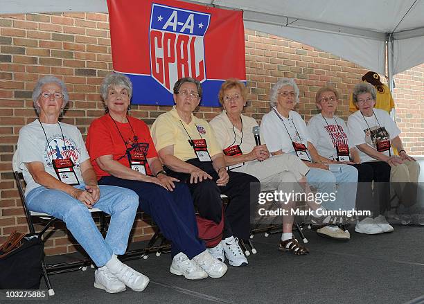 Former members of the All-American Girls Professional Baseball League attend a reunion Q&A session before the game between the Detroit Tigers and the...