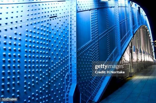 blue bridge - bridge architecture up close night stock pictures, royalty-free photos & images