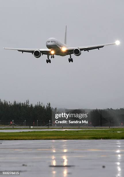 The Boeing 757 plane lands at Whenuapai Air Force Base on August 7, 2010 in Auckland, New Zealand. Lieutenant Tim O'Donnell was the first New Zealand...