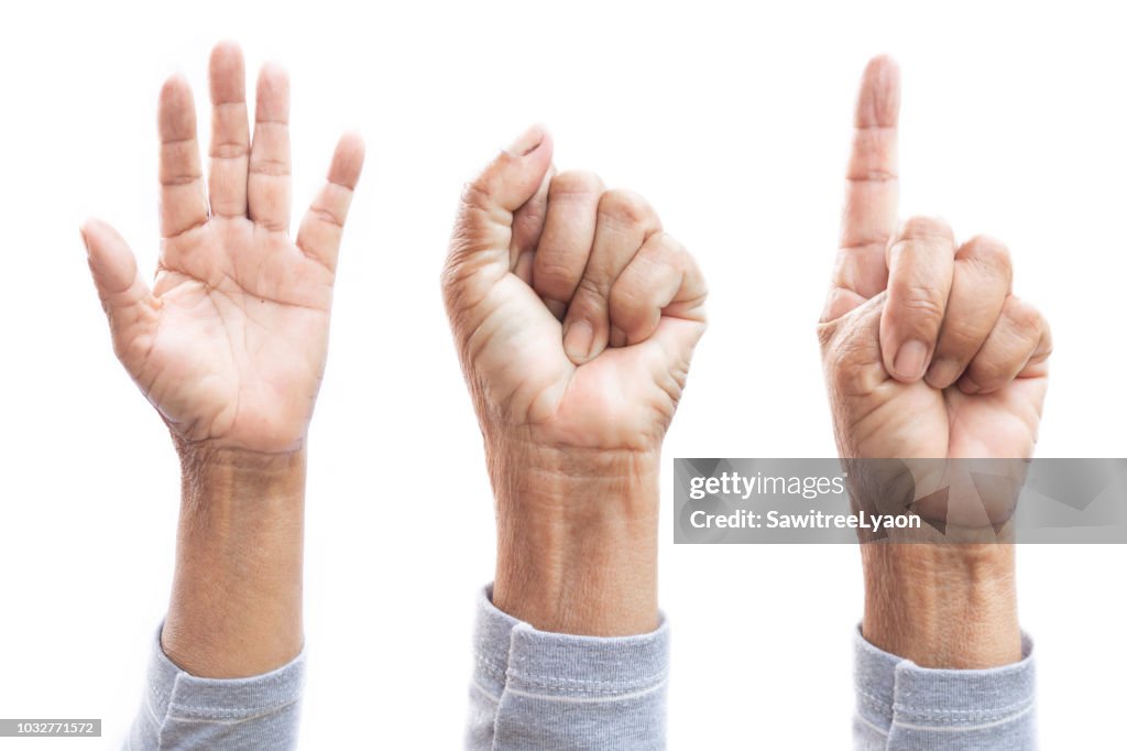 Multiple Image Of Woman Hands Gesturing Against White Background