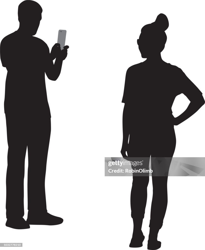 Young Man Photographing Girl Silhouette