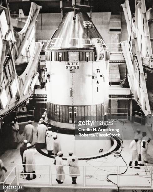 1960s THE COMMAND MODULE FOR FIRST MANNED FLIGHT TO THE MOON APOLLO 11 USING A SATURN V ROCKET