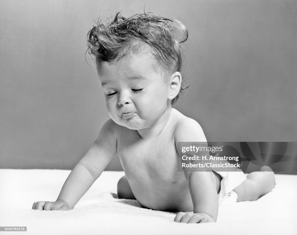 1940s 1950s BABY LYING ON...