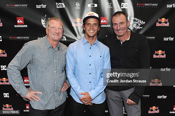 Craig Stevenson, Julian Wilson and Bob McKnight attend Julian Wilson "Scratching The Surface" Movie Premiere at Orange County Performing Arts Center...