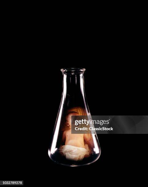 1970s SYMBOLIC TEST TUBE BABY IN CHEMISTRY FLASK