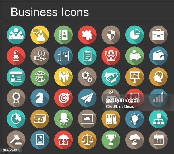 illustrazioni stock, clip art, cartoni animati e icone di tendenza di set di icone business - flat tech vector