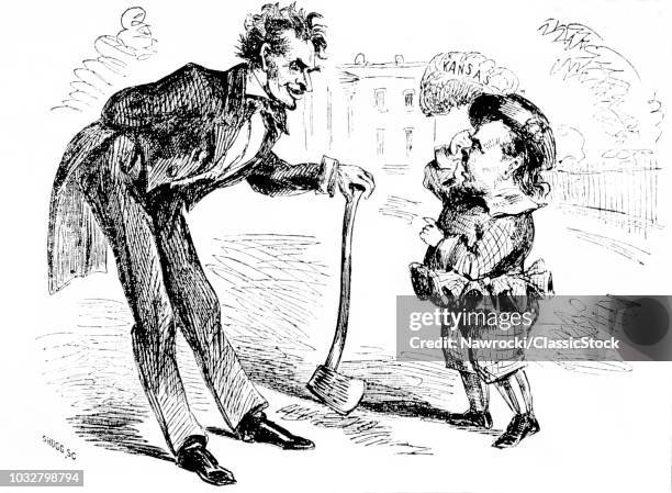 1800s 1850s 1859 ABRAHAM LINCOLN WITH AX AND STEPHEN DOUGLAS IN FRONT WHITE HOUSE CARTOON