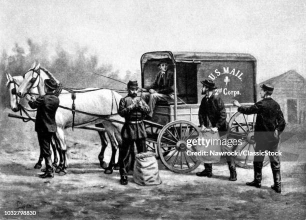 1800s 1860s 1865 ILLUSTRATION AMERICAN CIVIL WAR QUARTERMASTER DEPARTMENT MAIL WAGON