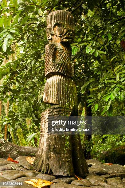 oceania, french polynesia, the marquesas islands, wood tiki showing deified ancestors - ilhas marquesas imagens e fotografias de stock