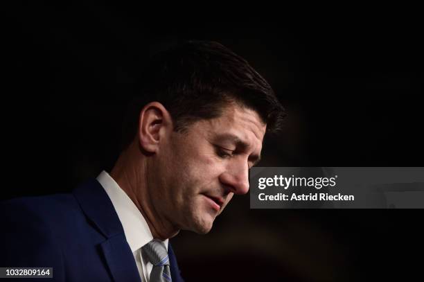 House Speaker Paul Ryan speaks to the media during his weekly news conference at the U.S. Capitol on September 13, 2018 in Washington, DC.