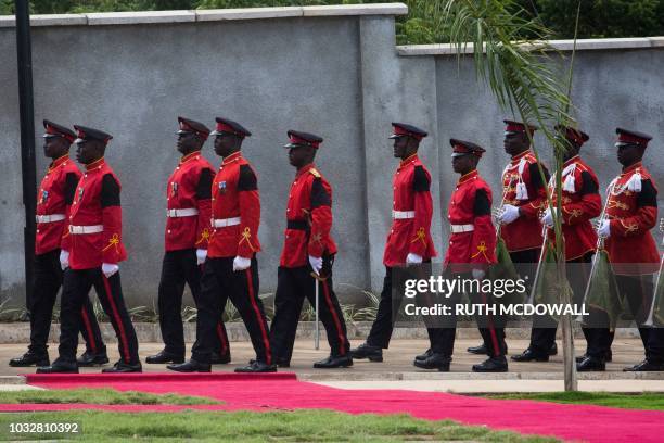 Members of the honour guard take part in the funeral ceremony of Kofi Annan, a Ghanaian diplomat and former Secretary General of United Nations who...