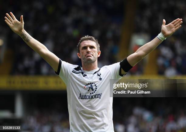 Robbie Keane of Tottenham Hotspur celebrates scoring his second and Tottenham's third goal during the pre-season friendly match between Tottenham...