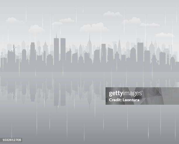 illustrations, cliparts, dessins animés et icônes de new york (tous les bâtiments sont mobiles et complète) - new york city skyline twin towers