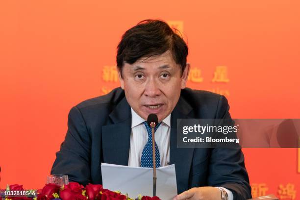 Raymond Kwok, chairman of Sun Hung Kai Properties Ltd., speaks during a news conference in Hong Kong, China, on Thursday, Sept. 13, 2018. Sun Hung...