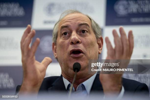 Presidential candidate Ciro Gomes for the Democratic Labour Party , speaks at the Brazilian Science Academy in downtown Rio de Janeiro, Brazil on...