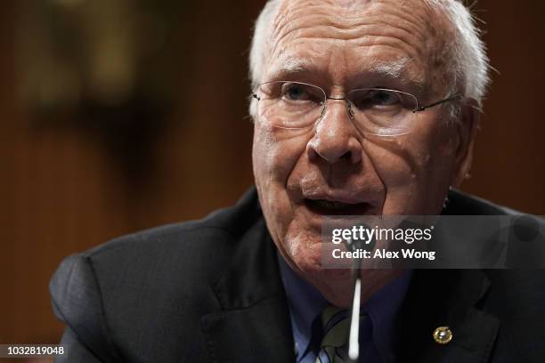 Sen. Patrick Leahy speaks as Committee Chairman Sen. Chuck Grassley and ranking member Sen. Dianne Feinstein listen during a markup hearing before...