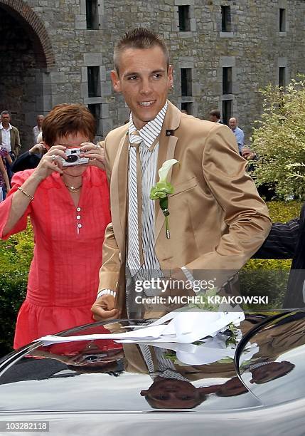 Belgian cyclist of Omega Pharma-Lotto, Philippe Gilbert arrives for his wedding at the castle in Harze, on August 7, 2010. The 28-year-old cyclist...
