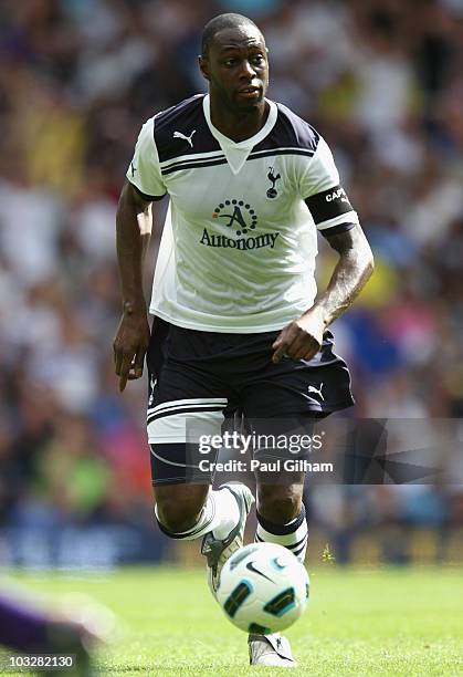 Ledley King of Tottenham Hotspur in action during the pre-season friendly match between Tottenham Hotspur and Fiorentina at White Hart Lane on August...