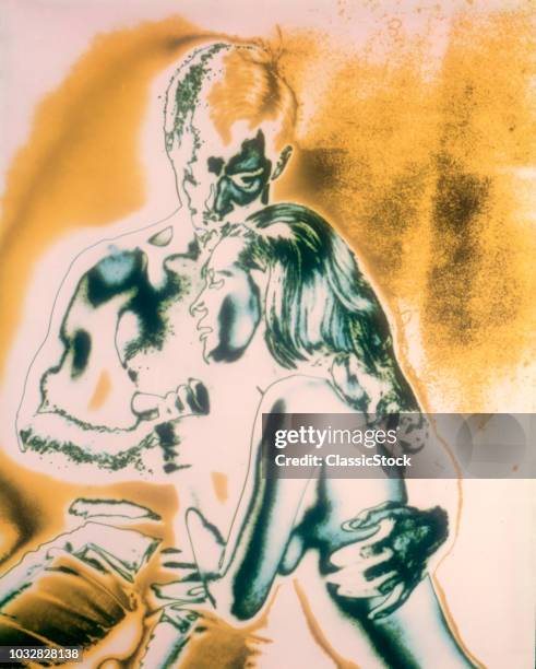 1970s NUDE COUPLE MAN WOMAN EMBRACING HUGGING SPECIAL GRAPHIC EFFECT SEX LOVE RELATIONSHIP PASSION ROMANCE