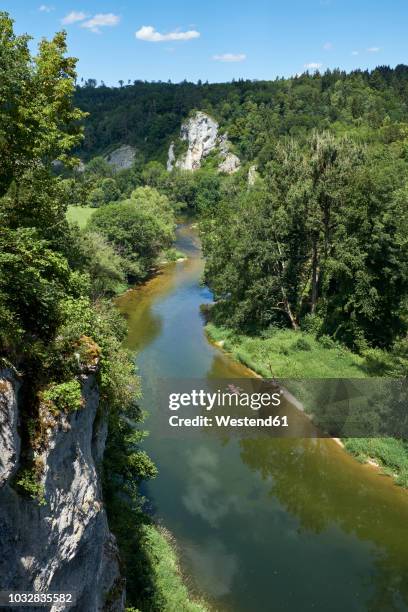 germany, baden-wurttemberg, sigmaringen district, canoe on danube river in upper danube valley - donautal stock-fotos und bilder