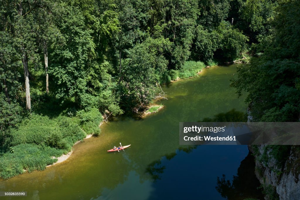 Germany, Baden-Wurttemberg, Sigmaringen district, Canoe on Danube river in upper Danube Valley