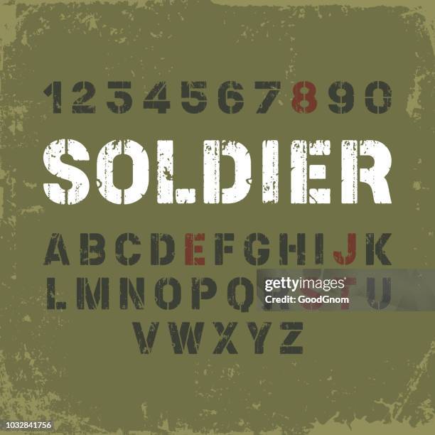 stencil font in military style - military stencil stock illustrations