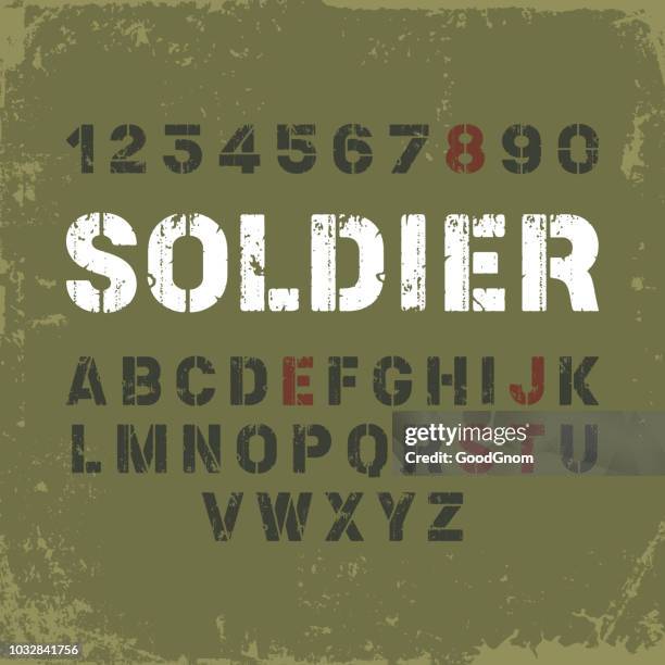 stencil font in military style - stencil font stock illustrations