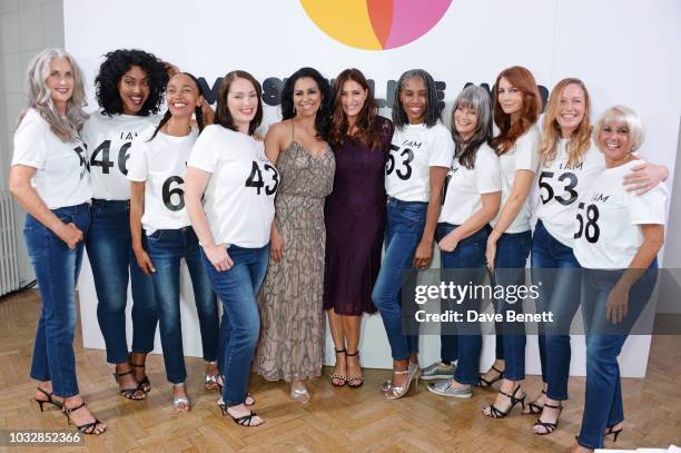 Wilnelia Merced, Lady Forsyth-Johnson, and Lisa Snowdon pose with models at the JDW Midster Live AW18 Catwalk Show and party presented by JD Williams...