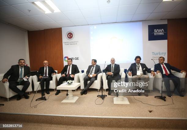 Baykars CEO and chairman of the executive board of SAHA Istanbul Haluk Bayraktar , Undersecretariat for Defense Industries director, Celal Sami...