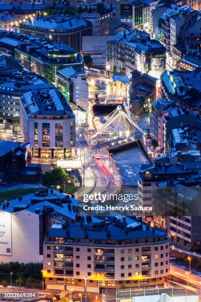gran valira river and pont de paris in andorra la vella - andorra la vella stock pictures, royalty-free photos & images