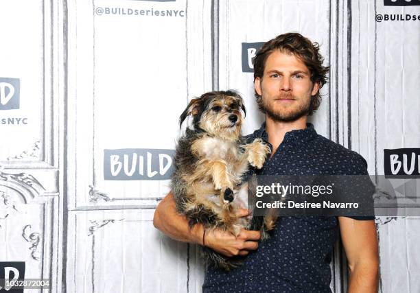 Actor Travis Van Winkle with his dog Nina visit Build Brunch to discuss 'The Last Ship' at Build Studio on September 13, 2018 in New York City.