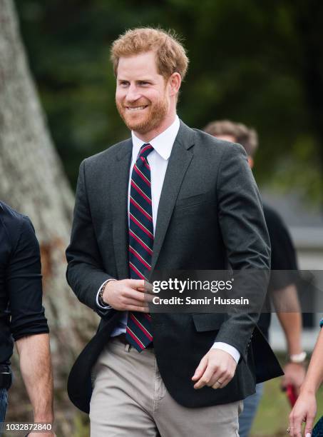 Prince Harry, Duke of Sussex visits the Royal Marines Commando Training Centre on September 13, 2018 in Lympstone, United Kingdom. The Duke arrived...