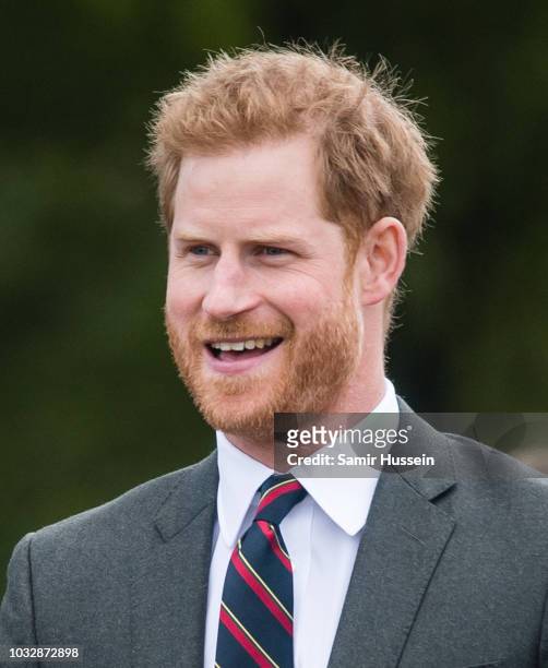 Prince Harry, Duke of Sussex visits the Royal Marines Commando Training Centre on September 13, 2018 in Lympstone, United Kingdom. The Duke arrived...