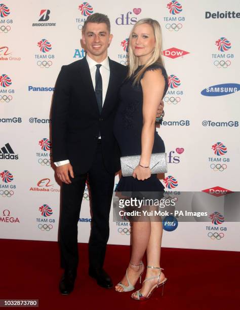 Max Whitlock and wife Leah Hickton arrives for the Team GB Ball at the Royal Horticultural Halls.
