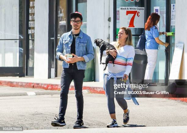 Hilary Duff, her boyfriend, Matthew Koma, and her dog, Mojito are seen on September 13, 2018 in Los Angeles, California.