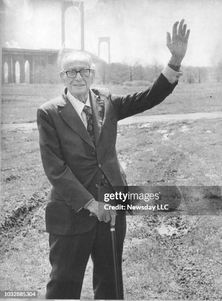 Robert Moses, 90 years old, poses for the 40th anniversary celebration of the Whitestone Bridge on April 29, 1979. When the bridge opened in 1939,...