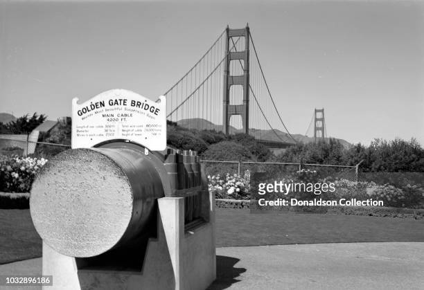 Cable section from bridge cable in front of Golden Gate Bridge on September 25, 1970 in San Francisco, California.