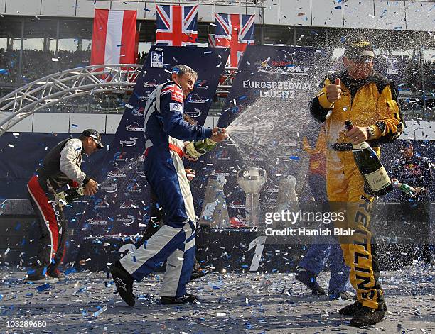 Paul Bonhomme of Great Britain celebrates winning the Red Bull Air Race World Championship at the Eurospeedway, Lausitz on August 8, 2010 in Germany....