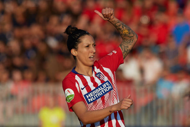 Jennifer Hermoso of Atletico de Madrid reacts during the UEFA Women Champions League Round of 32, first leg between Atletico de Madrid and Manchester...