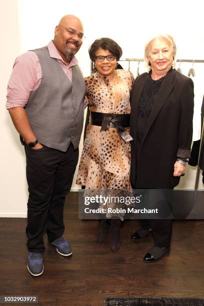 Actor and singer James Monroe Iglehart, Author and journalist April Ryan and CEO at Lafayette148 Barbara Gast pose at Lafayette 148 New York x April...