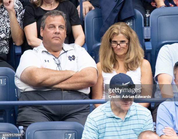 Chris Christie and Mary Pat Christie with their son at Day 12 of the US Open held at the USTA Tennis Center on September 7, 2018 in New York City.