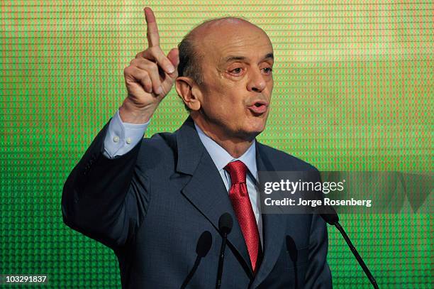Brazilian Social Democratic Party presidential candidate Jose Serra speaks during the 2010 Brazilian Presidential Elections first debate promoted by...