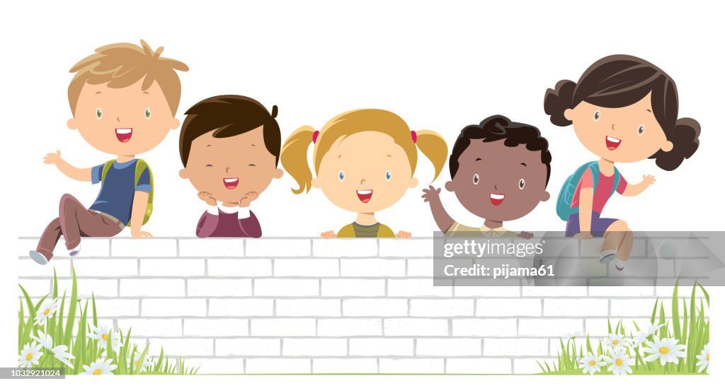 Happy Children on the white wall