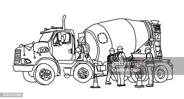 zement-lkw-worker-skizze - trucker stock-grafiken, -clipart, -cartoons und -symbole