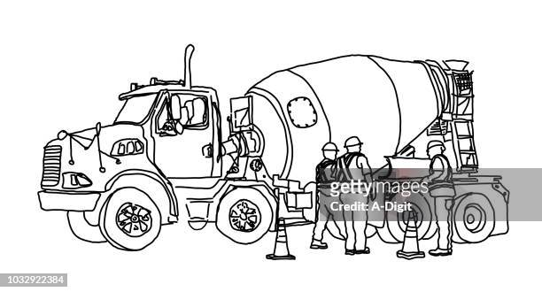 cement truck worker sketch - electric mixer stock illustrations