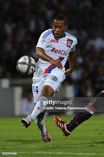 Harry Novillo of Olympique Lyonnais in action during the Ligue 1 match between Olympique Lyonnais and AS Monaco FC at Gerland Stadium on August 7,...